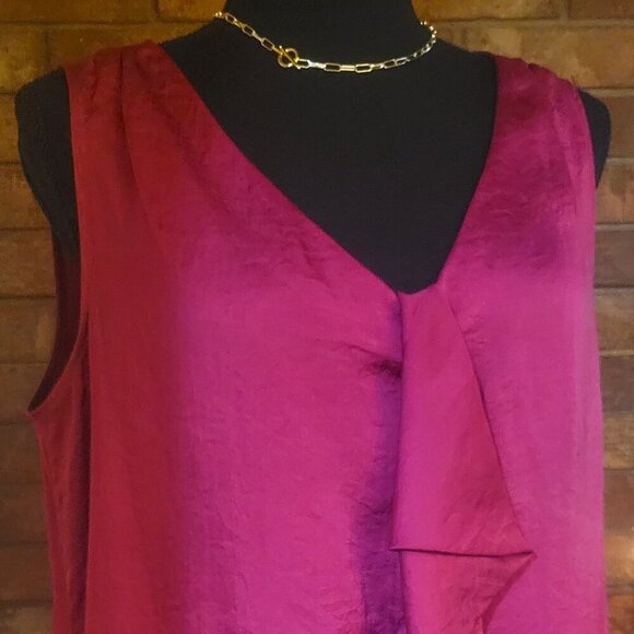 LOFT Tops - LOFT Fuchsia Satin Sleeveless Ruffles Blouse - Size L